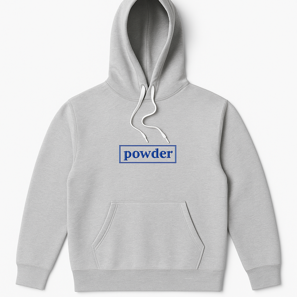 Powder Hoodie Heather Grey with Dodger Blue flat lay - PowderLA
