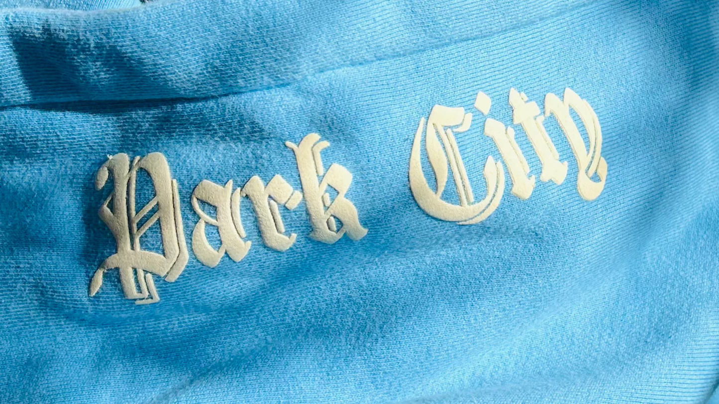 Close-up of "Park City" hood embroidery - high end winter wear