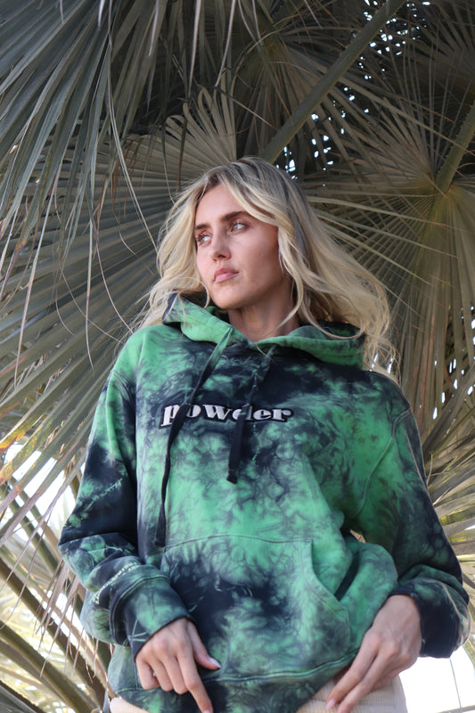 Tie Dye Green and Black Hoodie - front view - PowderLA