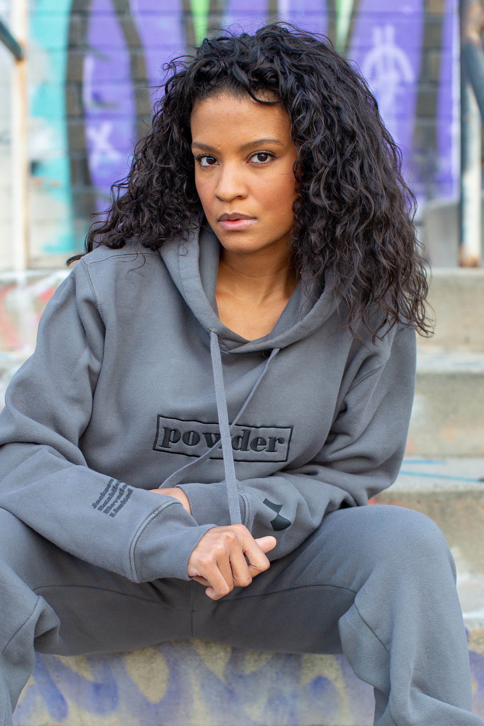 PowderLA charcoal hoodie - soft cotton unisex streetwear