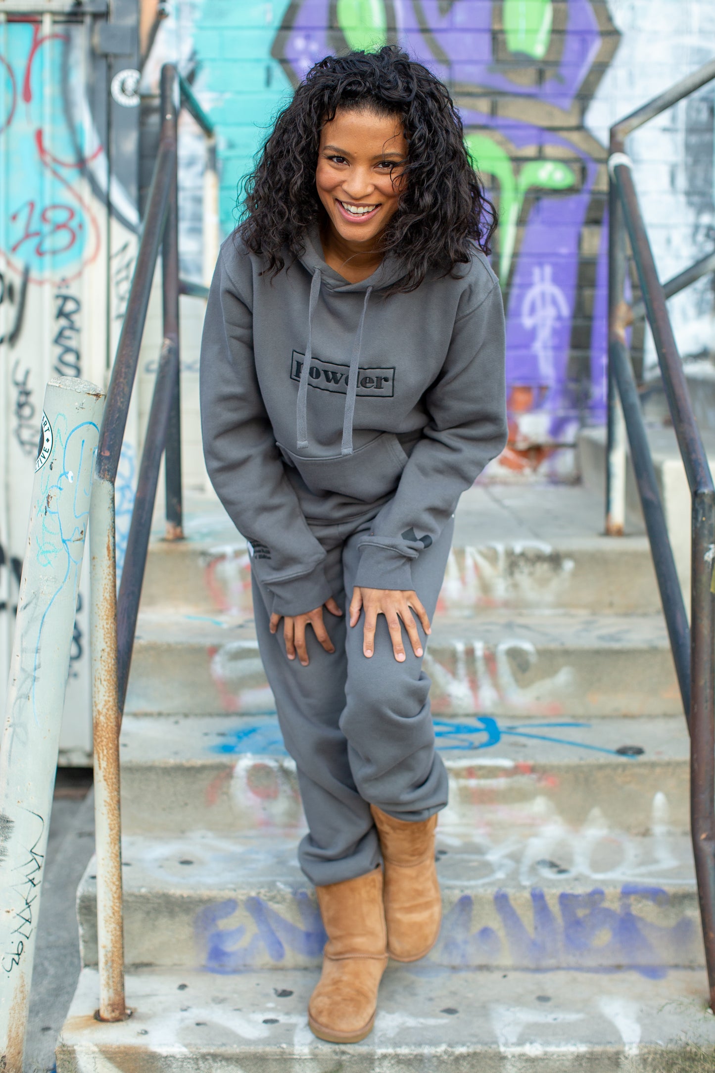 Charcoal Hoodie styled with boots - urban outdoor fashion