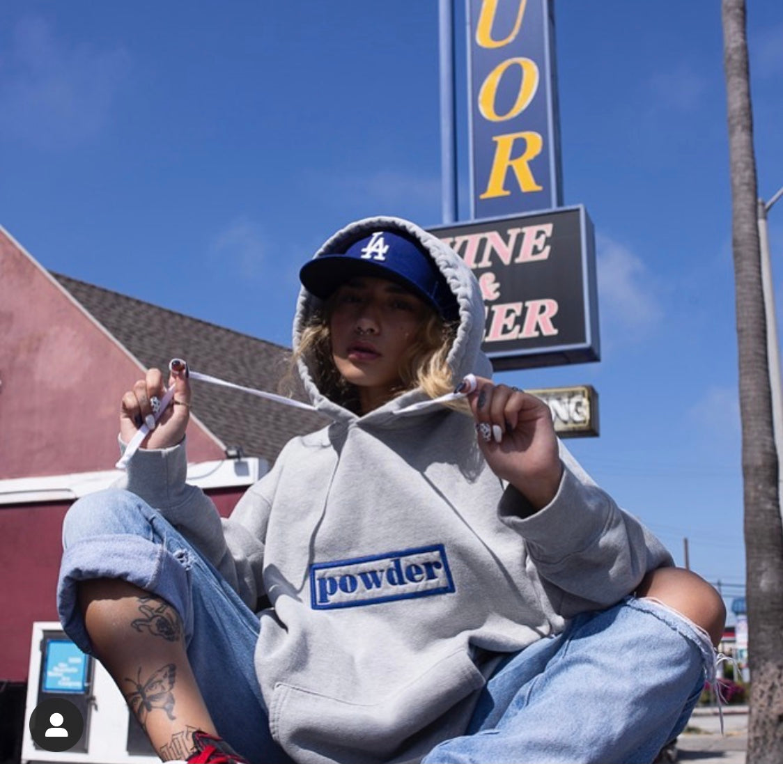 Heather Grey Hoodie - Street style photo