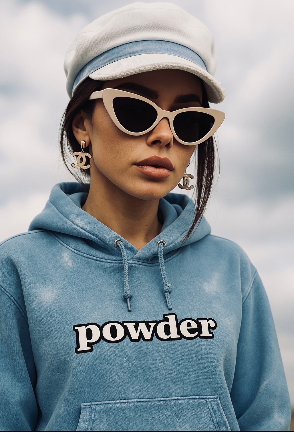 Powder Hoodie Ocean Blue with White